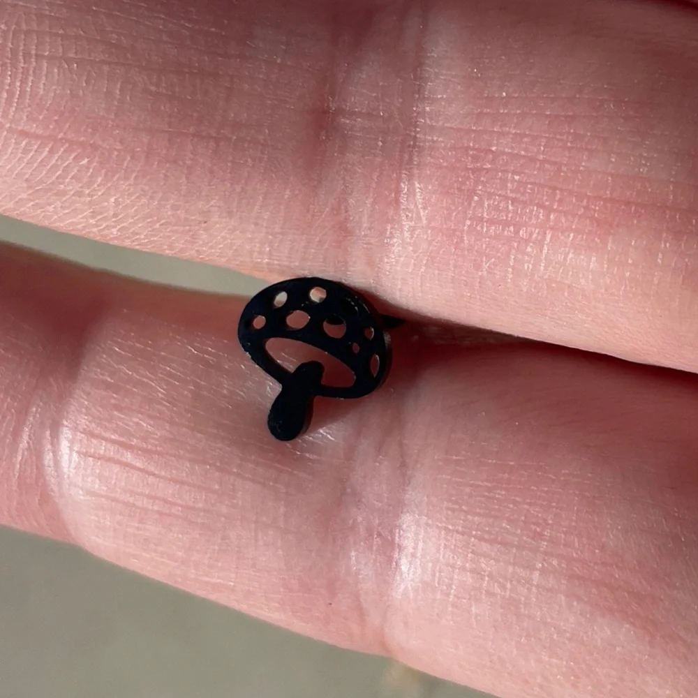 Black mushroom stud metal earrings small cute girls kids adult cottagecore gift